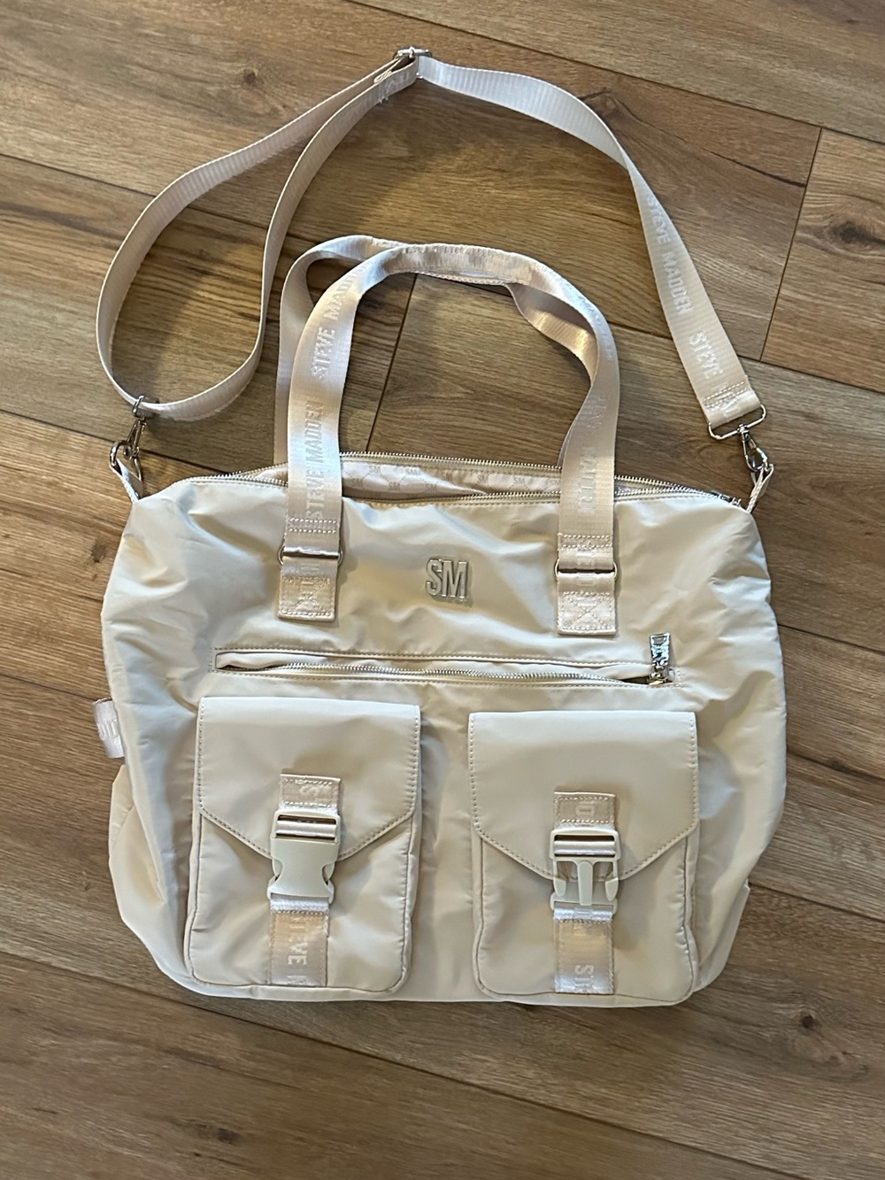 Steve Madden Cream Nylon Tote Bag with Detachable Strap